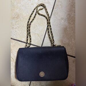 Tory Burch Black Crossbody Bag with Gold Chain